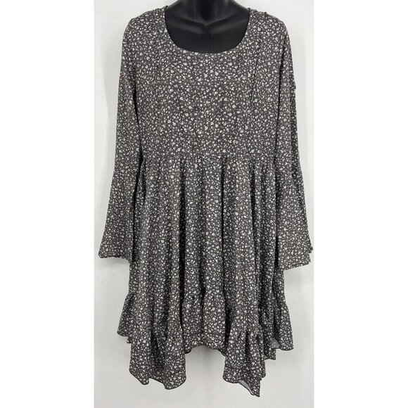 Mia Joy Women Shift Tunic Dress Size Medium Gray Long Slit Sleeve Floral NWT New - Picture 1 of 5